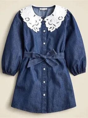 Crewcuts Girls eyelet collar dress in chambray (8) 100% cotton